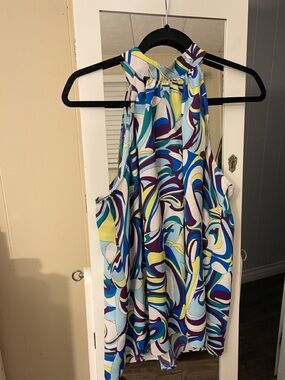 Express Multicolor Halter Tank Top — Blue, Aqua, Yellow, Purple, White